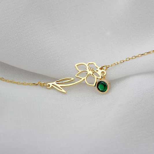Birthday Flower Bracelet - Bracelet with Birthstone and Blossom