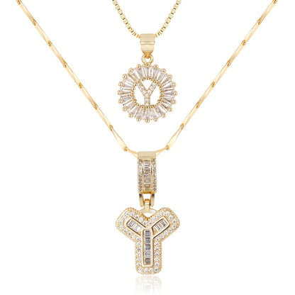 Corlina - 2 pc 14k Diamond Letter Initial Necklace