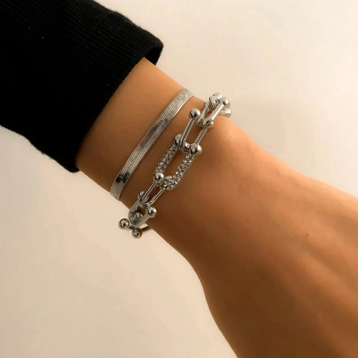 Zayla - 2pc Statement Chain Bracelet Set Silver
