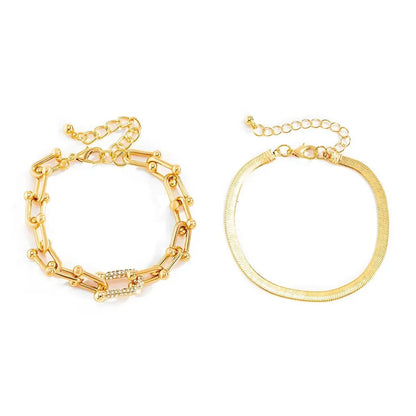Zayla - 2pc Statement Chain Bracelet Set Gold