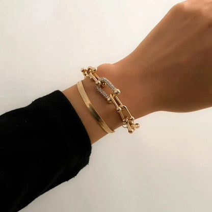 Zayla - 2pc Statement Chain Bracelet Set Gold