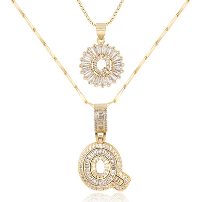 Corlina - 2 pc 14k Diamond Letter Initial Necklace