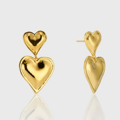 Double Heart Statement Earrings - Statement Earring with Two Hearts