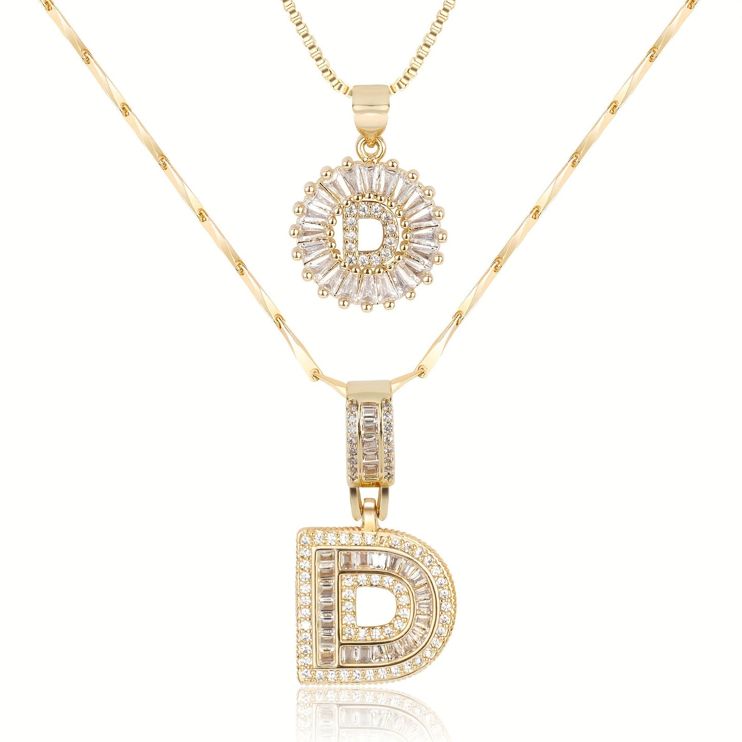 Corlina - 2 pc 14k Diamond Letter Initial Necklace