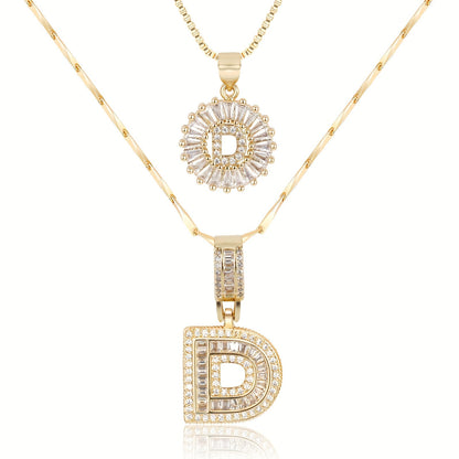 Corlina - 2 pc 14k Diamond Letter Initial Necklace