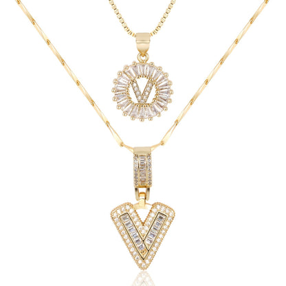 Corlina - 2 pc 14k Diamond Letter Initial Necklace