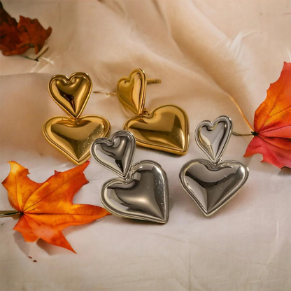 Double Heart Statement Earrings - Statement Earring with Two Hearts