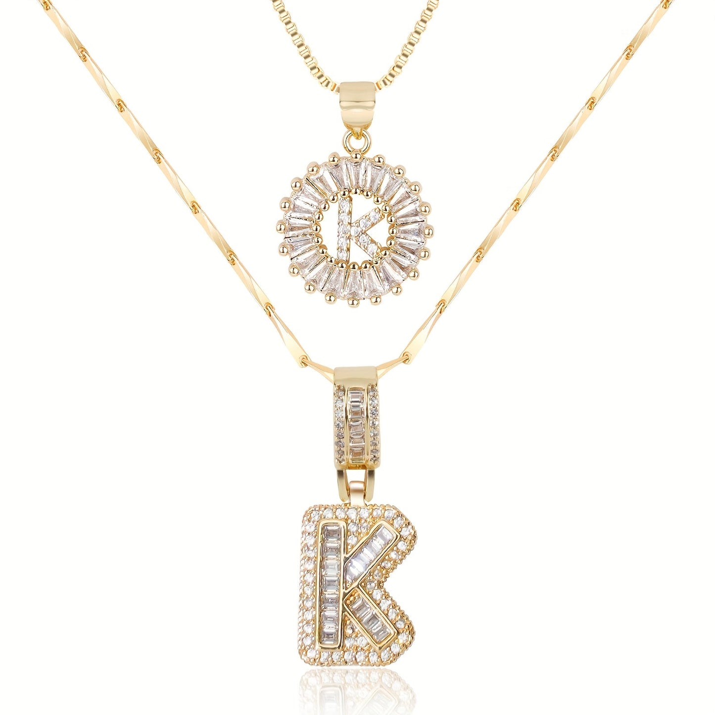 Corlina - 2 pc 14k Diamond Letter Initial Necklace