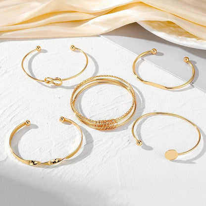 Zenya – 5pcs Twist Bangle Bracelet Set Gold