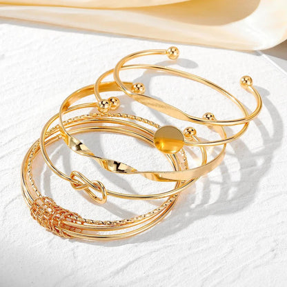 Zenya – 5pcs Twist Bangle Bracelet Set Gold