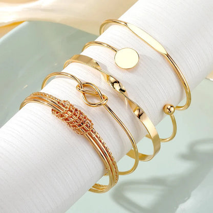 Zenya – 5pcs Twist Bangle Bracelet Set Gold