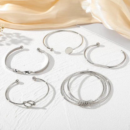Zenya – 5pcs Twist Bangle Bracelet Set Silver