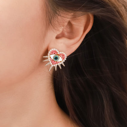 Zara - Heart Sun Diamond Evil Eye Earrings