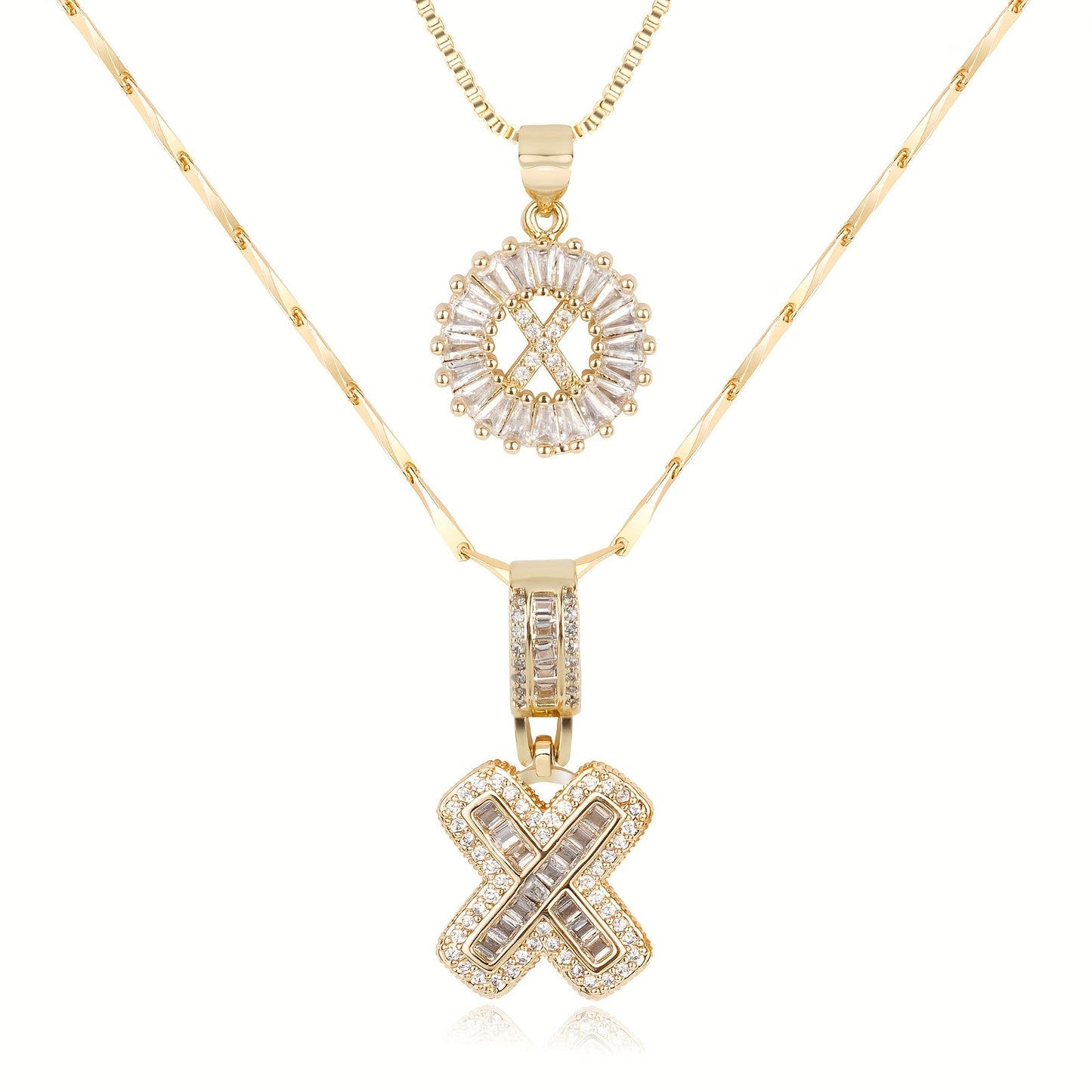 Corlina - 2 pc 14k Diamond Letter Initial Necklace