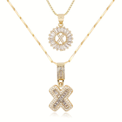 Corlina - 2 pc 14k Diamond Letter Initial Necklace