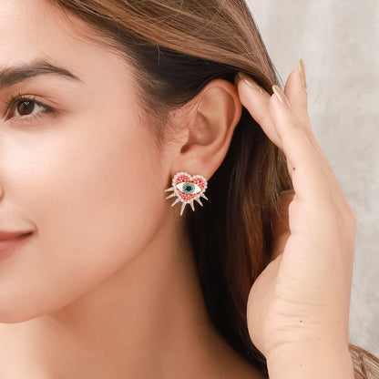 Zara - Heart Sun Diamond Evil Eye Earrings