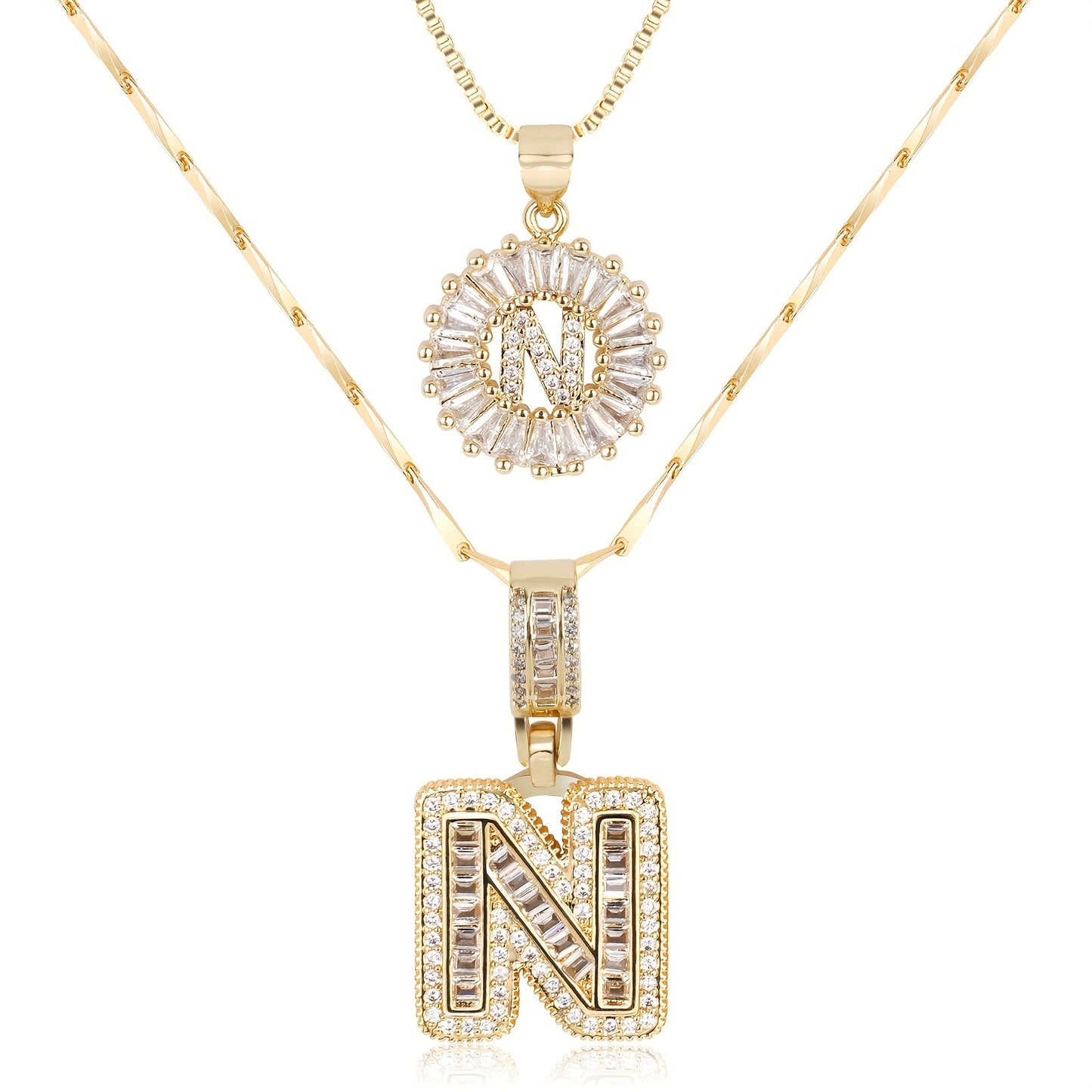 Corlina - 2 pc 14k Diamond Letter Initial Necklace