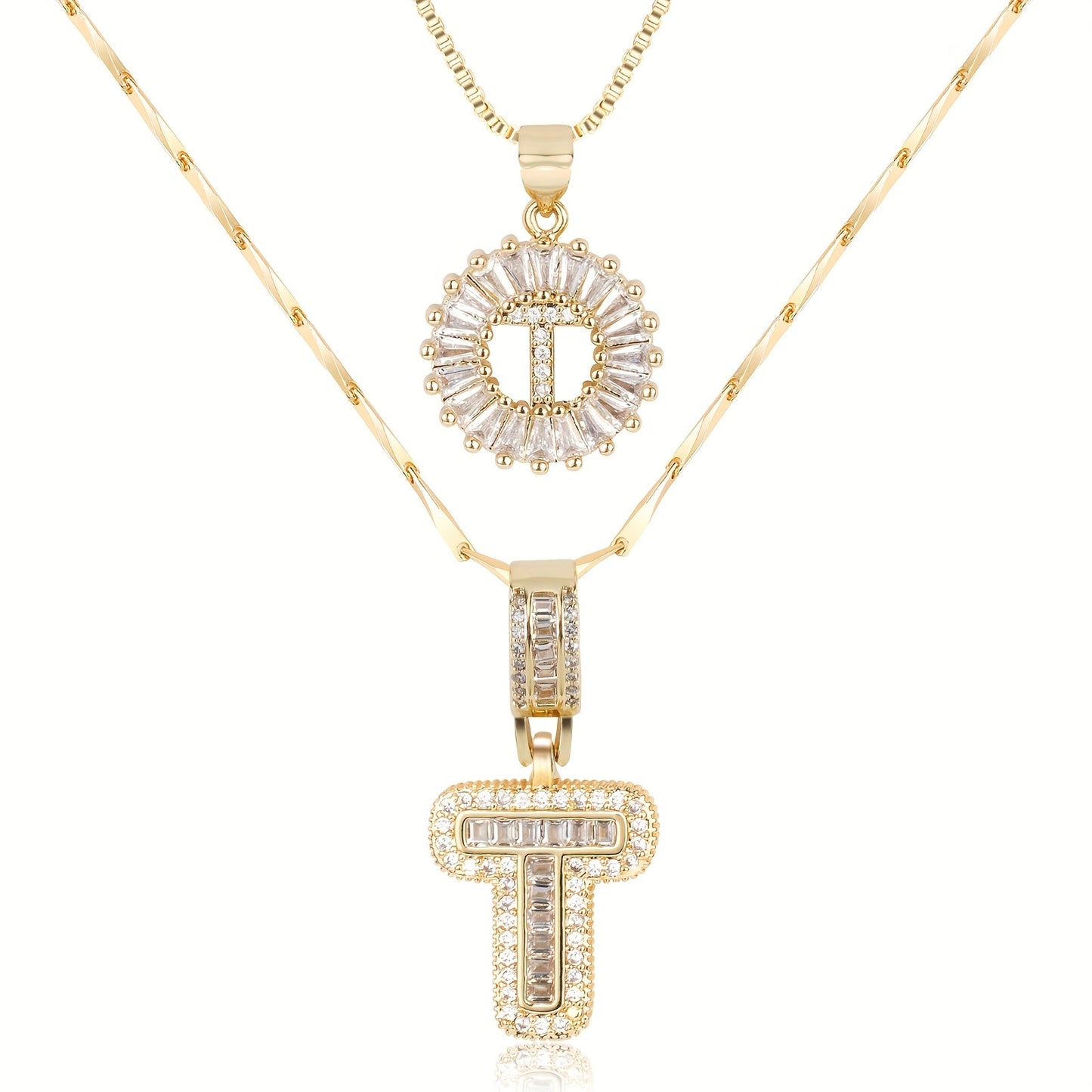 Corlina - 2 pc 14k Diamond Letter Initial Necklace