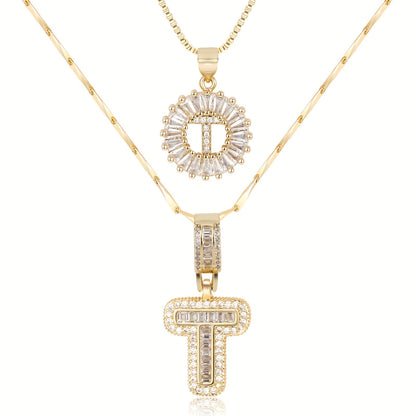Corlina - 2 pc 14k Diamond Letter Initial Necklace