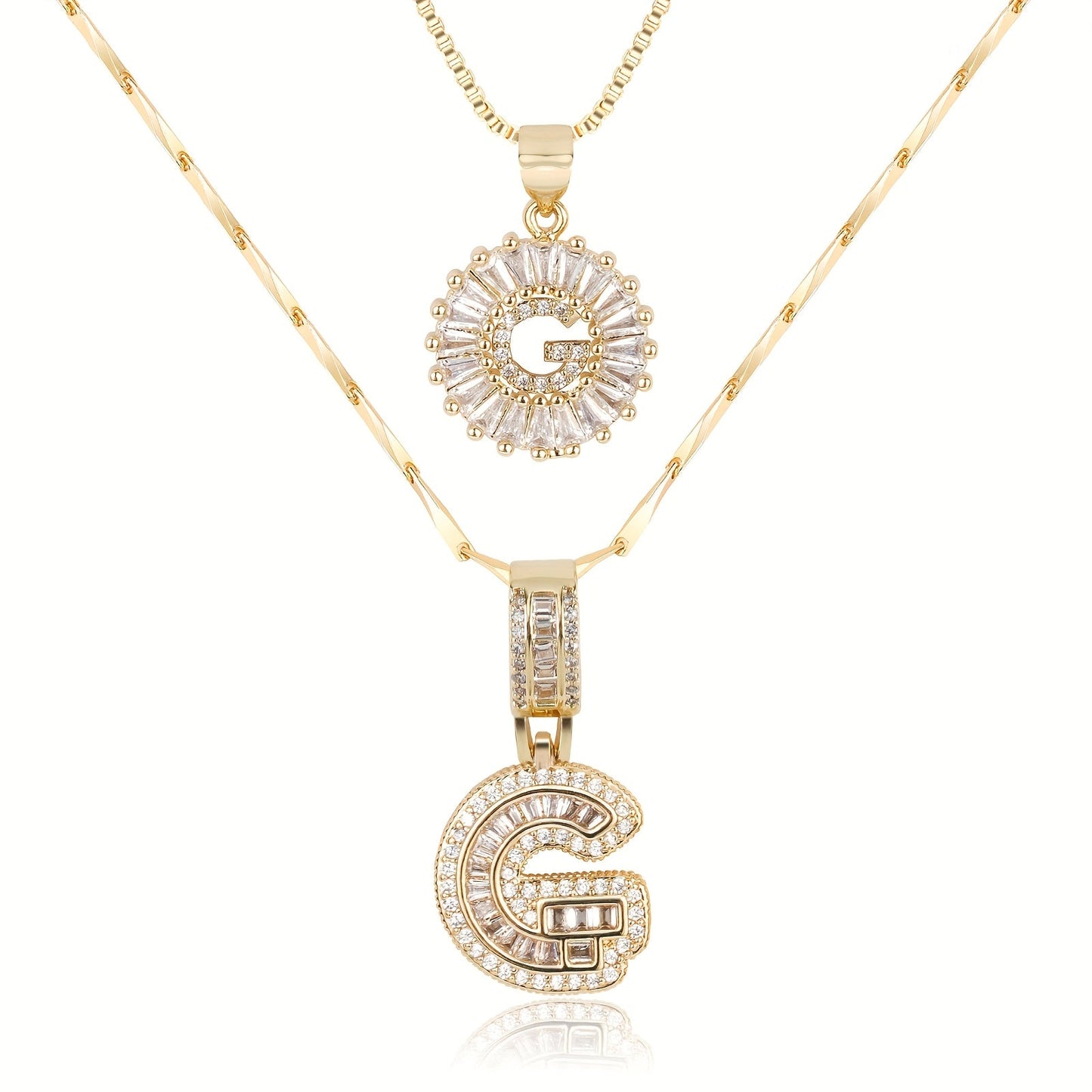 Corlina - 2 pc 14k Diamond Letter Initial Necklace