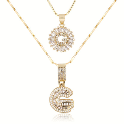 Corlina - 2 pc 14k Diamond Letter Initial Necklace