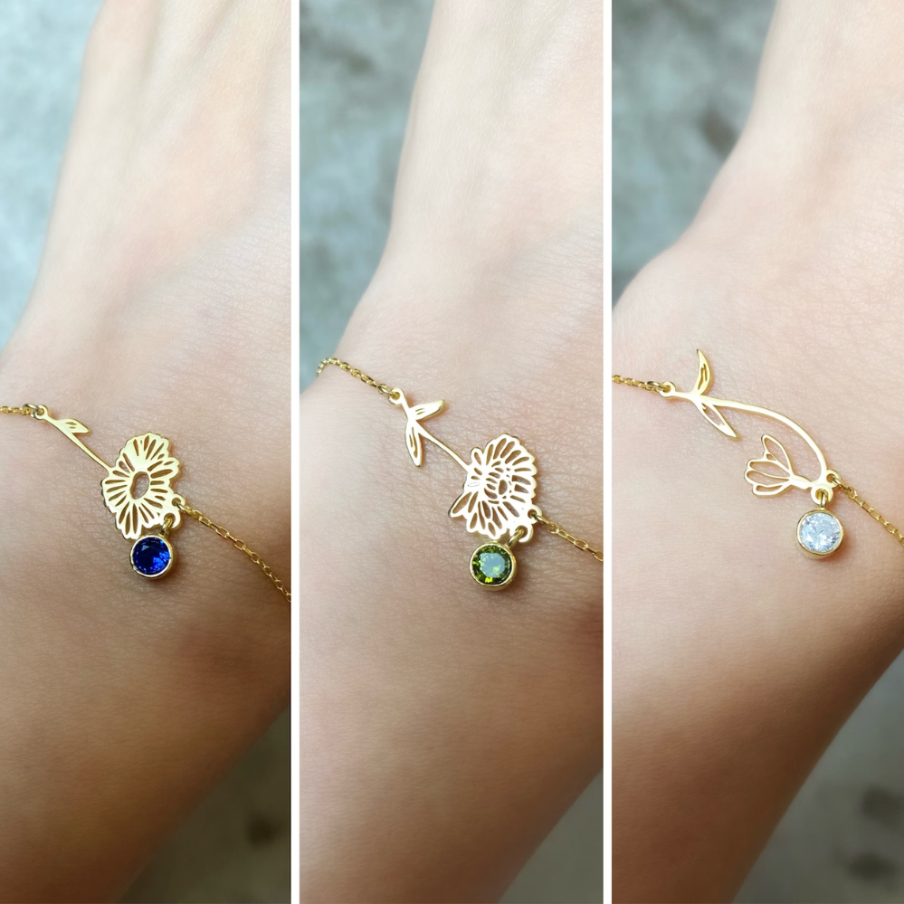 Birthday Flower Bracelet - Bracelet with Birthstone and Blossom