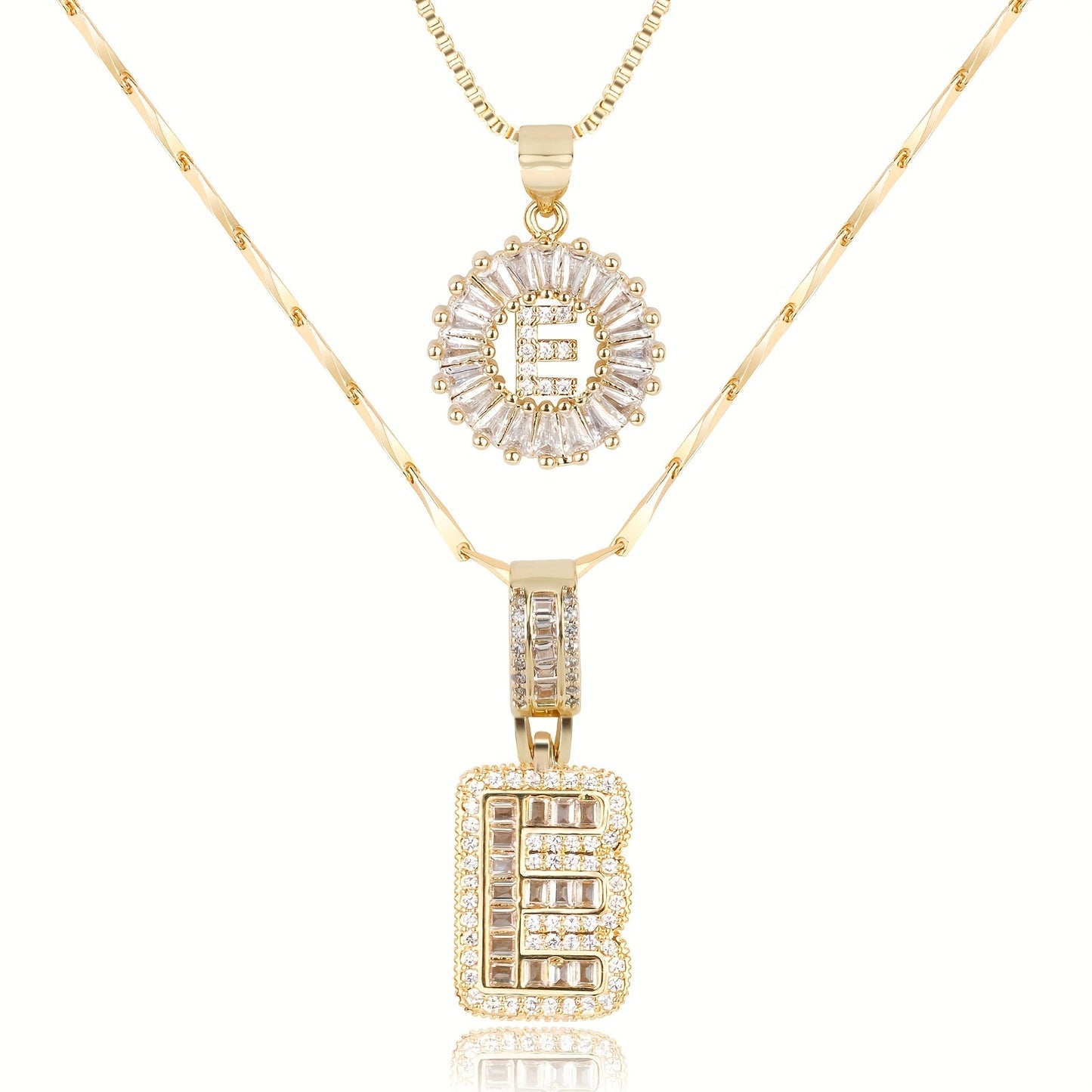 Corlina - 2 pc 14k Diamond Letter Initial Necklace