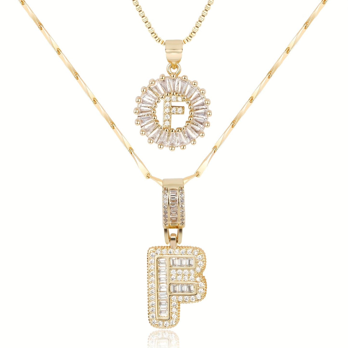 Corlina - 2 pc 14k Diamond Letter Initial Necklace