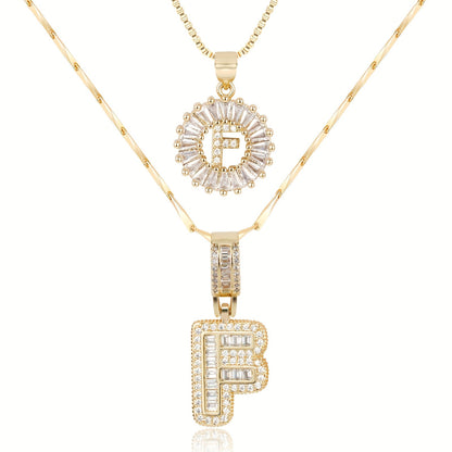 Corlina - 2 pc 14k Diamond Letter Initial Necklace