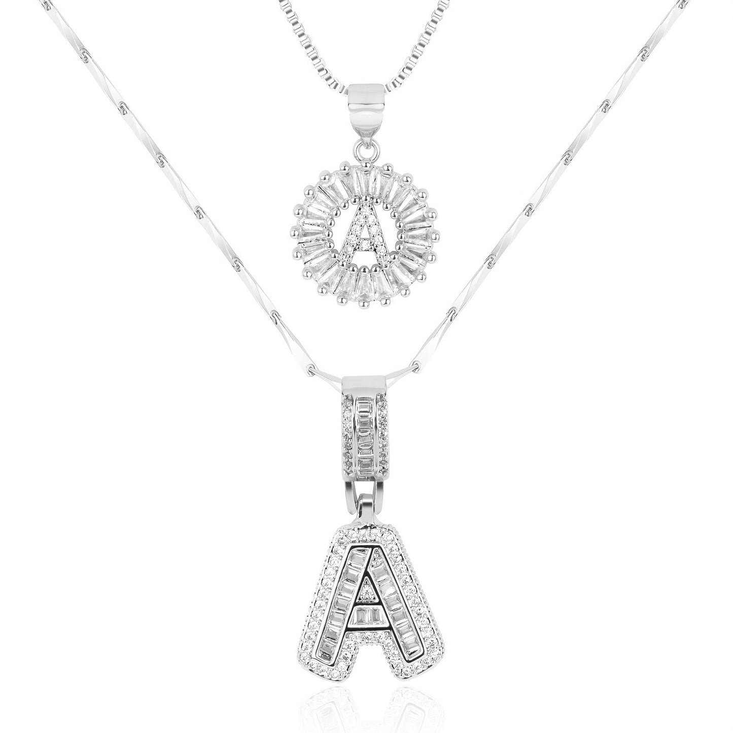 Corlina - 2 pc 14k Diamond Letter Initial Necklace