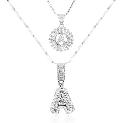 Corlina - 2 pc 14k Diamond Letter Initial Necklace