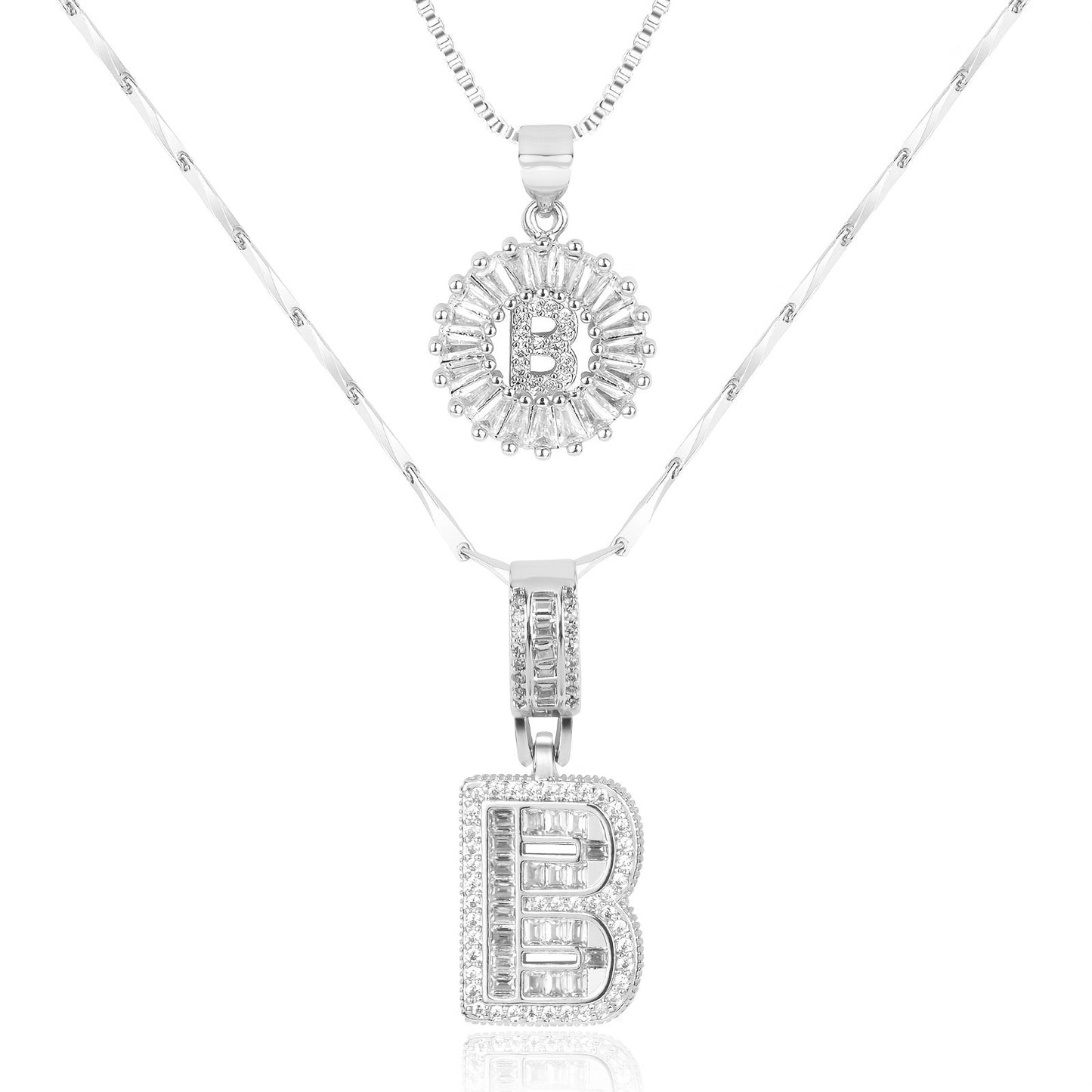 Corlina - 2 pc 14k Diamond Letter Initial Necklace