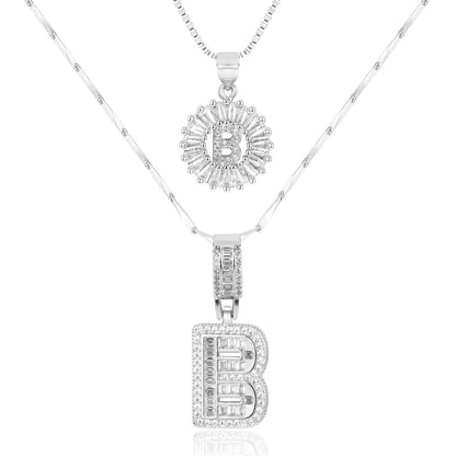 Corlina - 2 pc 14k Diamond Letter Initial Necklace