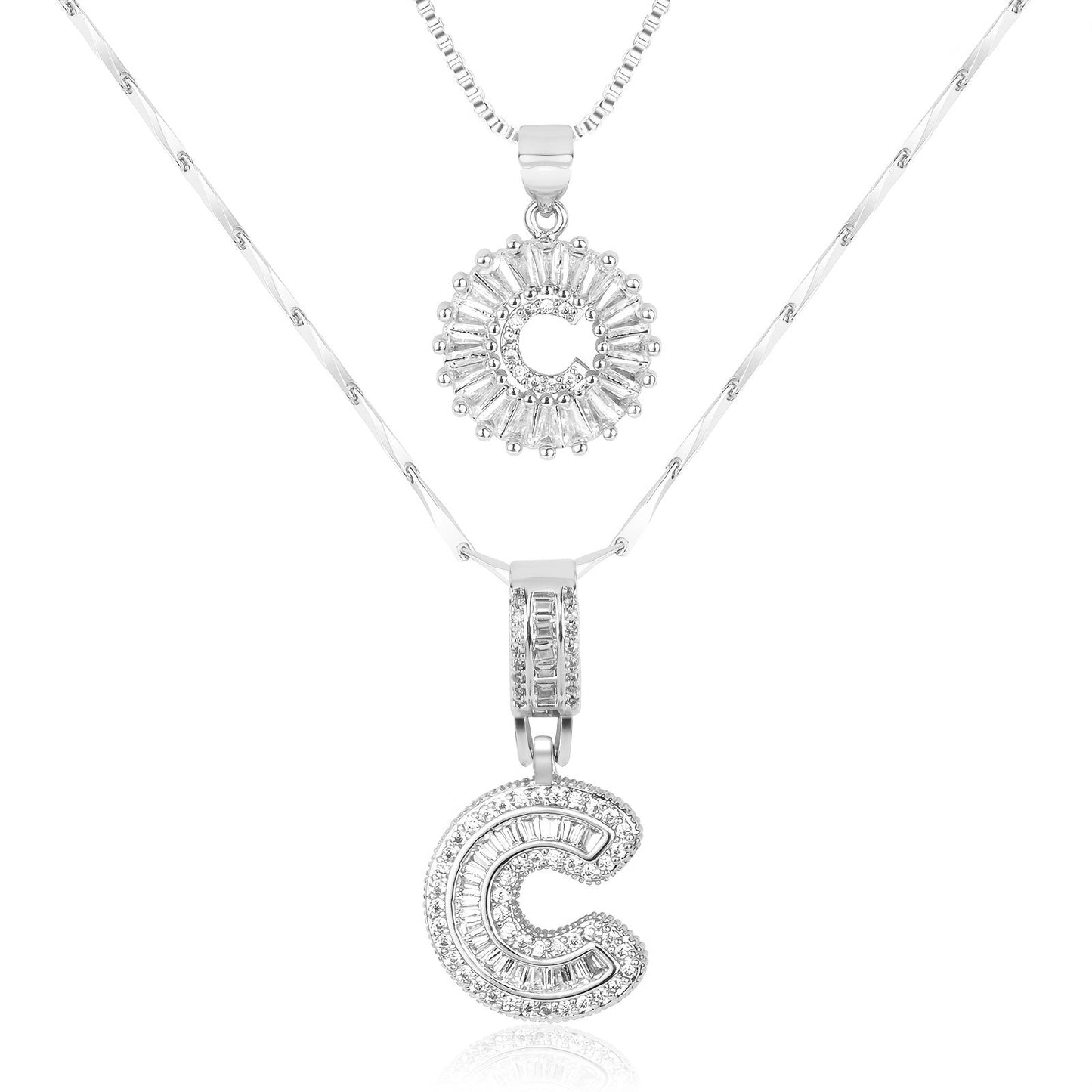 Corlina - 2 pc 14k Diamond Letter Initial Necklace