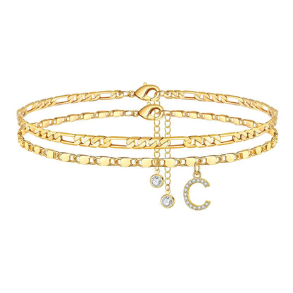 Corlina - Diamond Letter Initial 2pc 14k Anklet