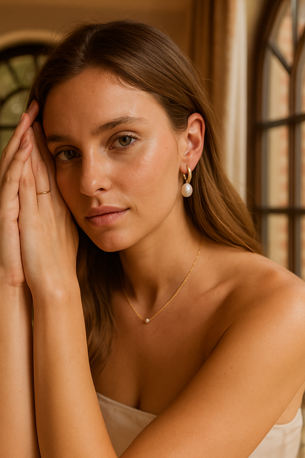 Diamond-Style Gold Drop Hoop Earrings