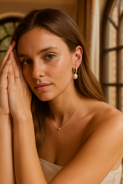 Diamond-Style Gold Drop Hoop Earrings