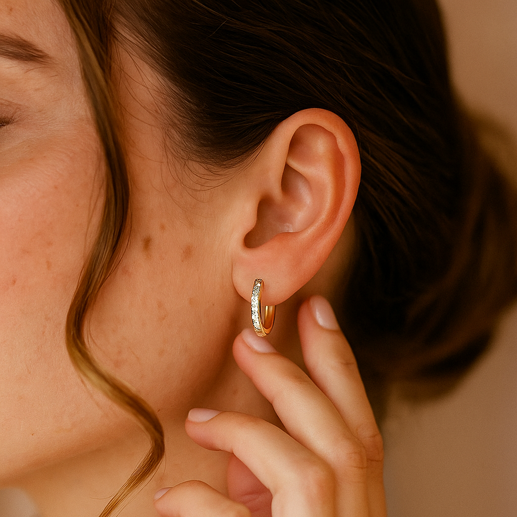 Diamond-Style Gold Drop Hoop Earrings
