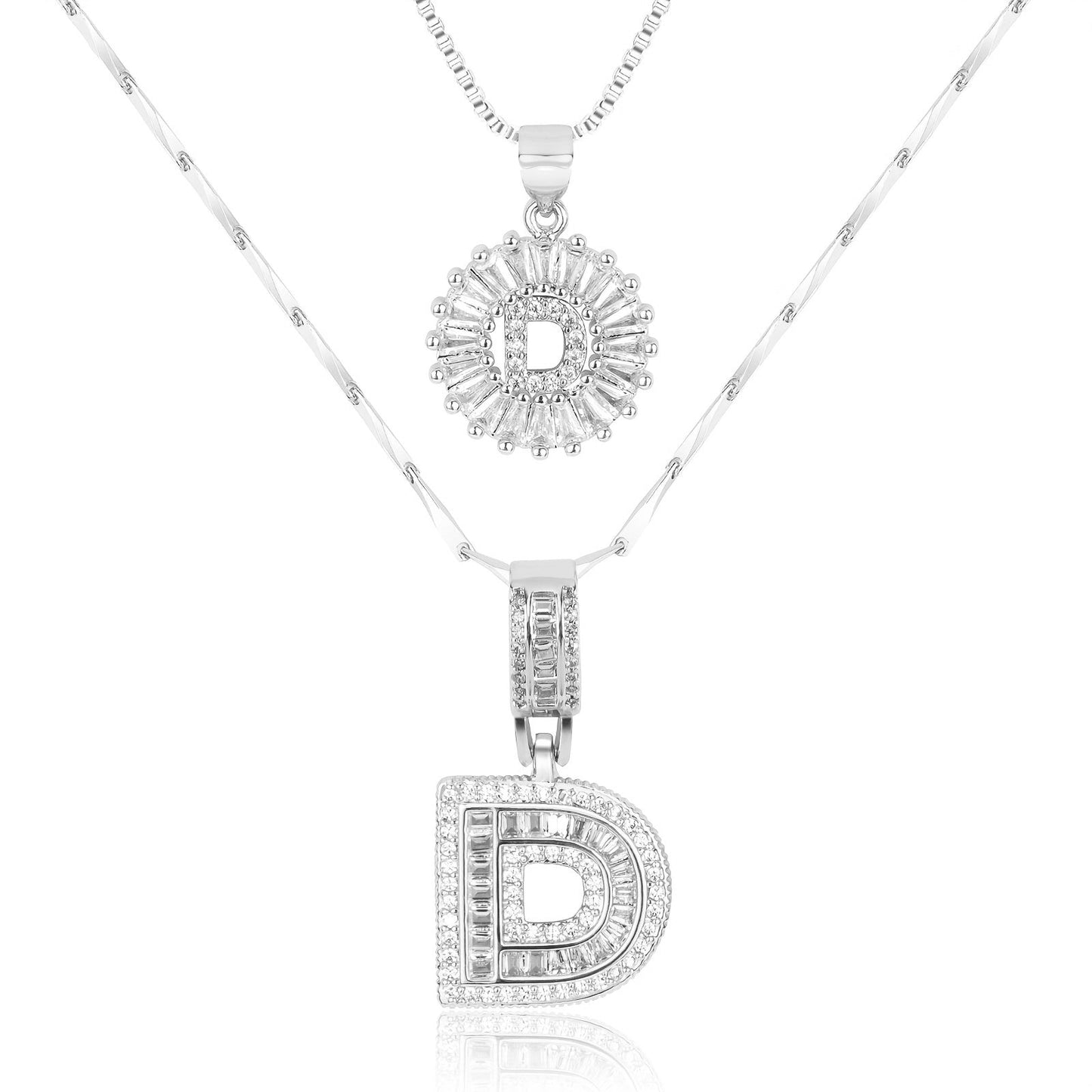 Corlina - 2 pc 14k Diamond Letter Initial Necklace