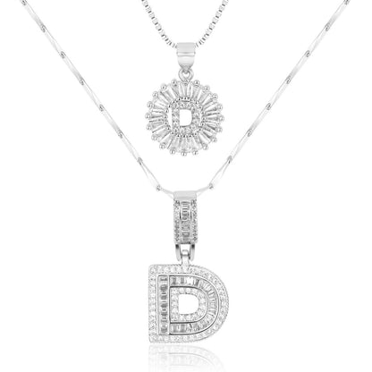 Corlina - 2 pc 14k Diamond Letter Initial Necklace
