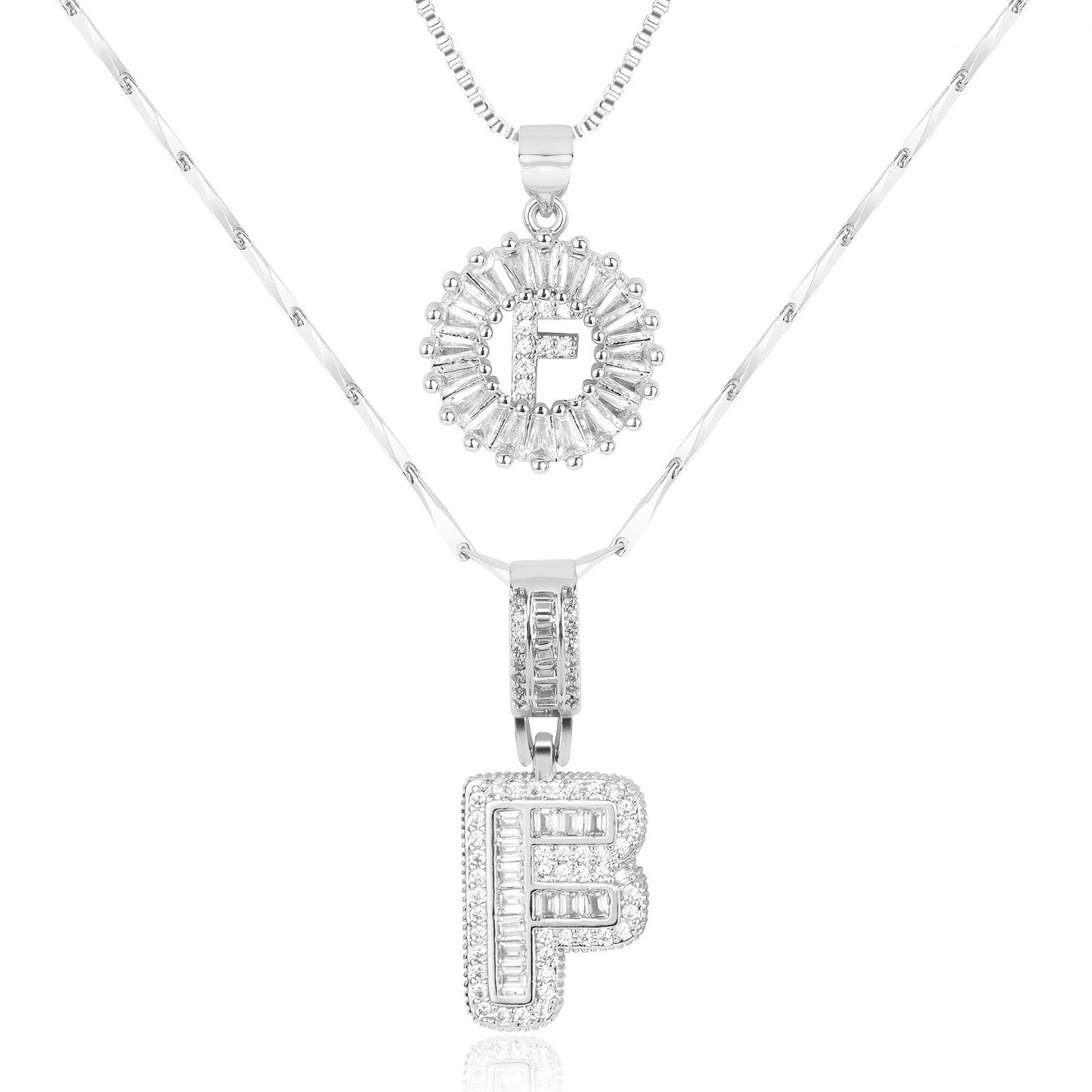 Corlina - 2 pc 14k Diamond Letter Initial Necklace