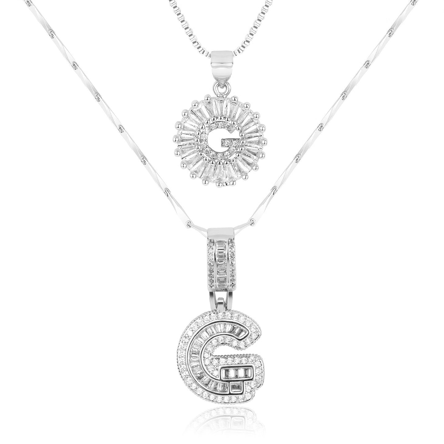 Corlina - 2 pc 14k Diamond Letter Initial Necklace