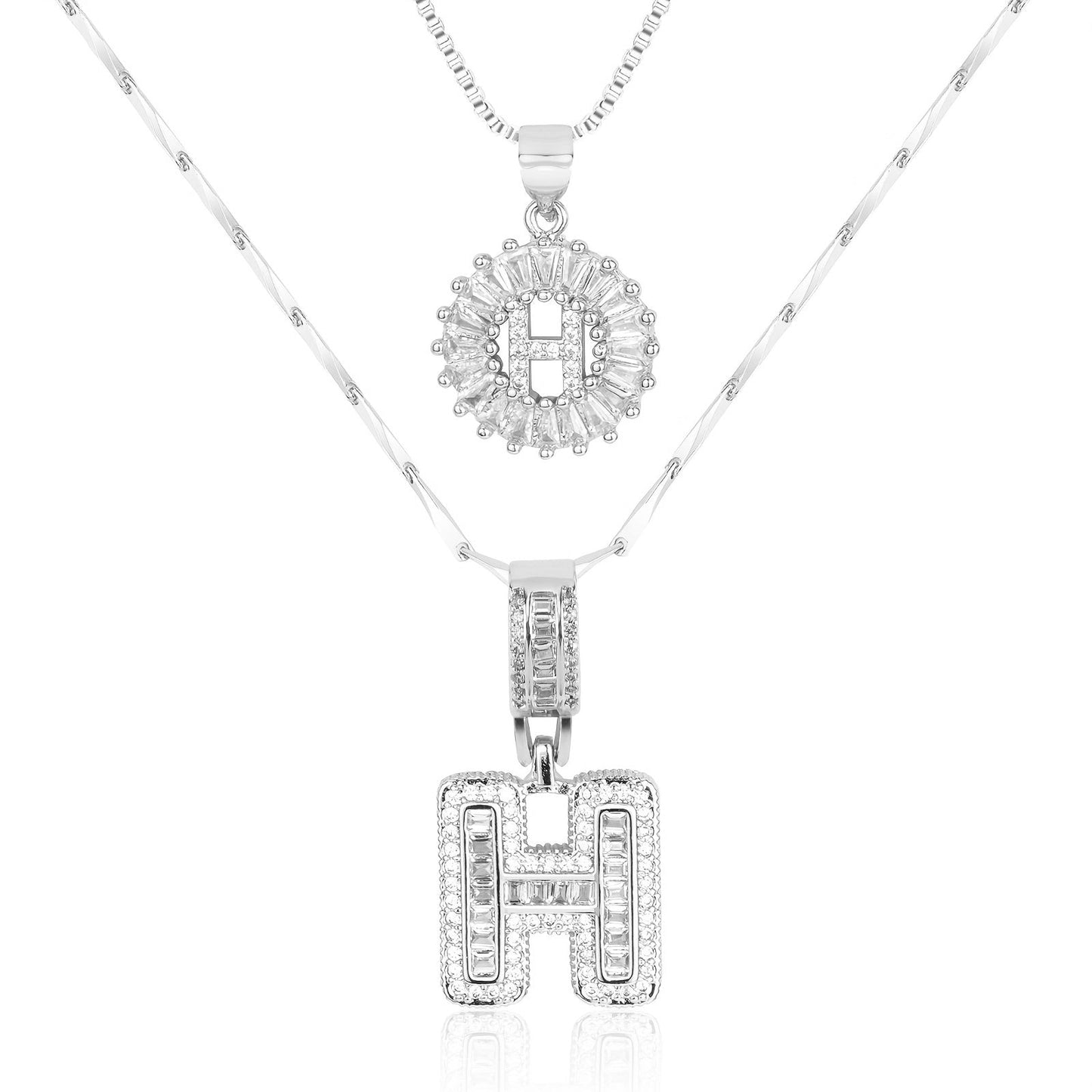 Corlina - 2 pc 14k Diamond Letter Initial Necklace