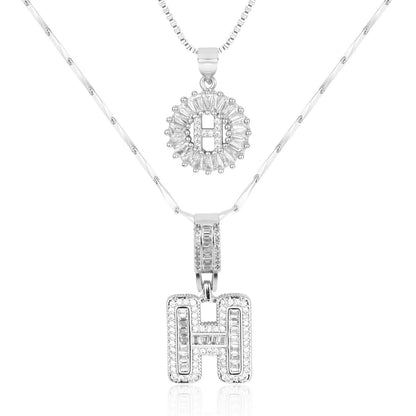 Corlina - 2 pc 14k Diamond Letter Initial Necklace