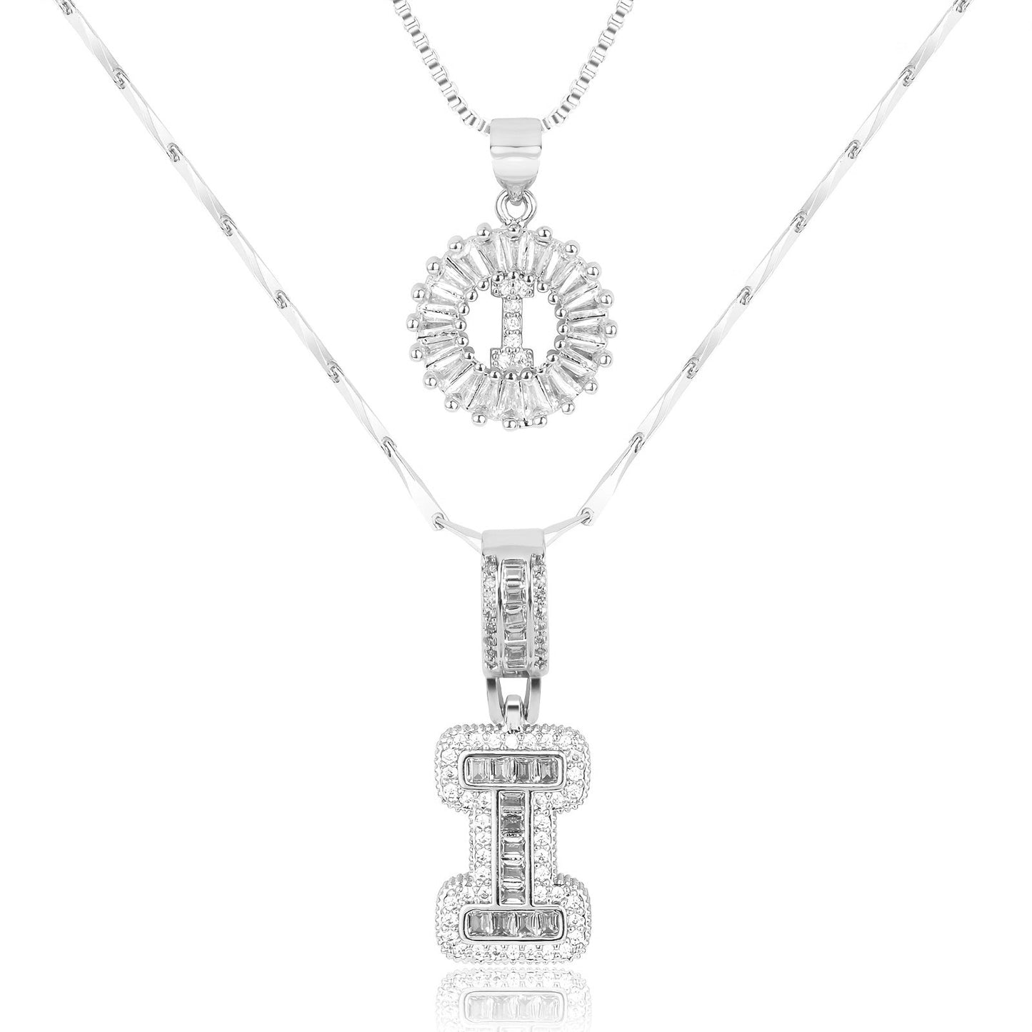 Corlina - 2 pc 14k Diamond Letter Initial Necklace