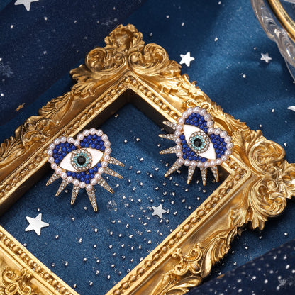 Zara - Heart Sun Diamond Evil Eye Earrings