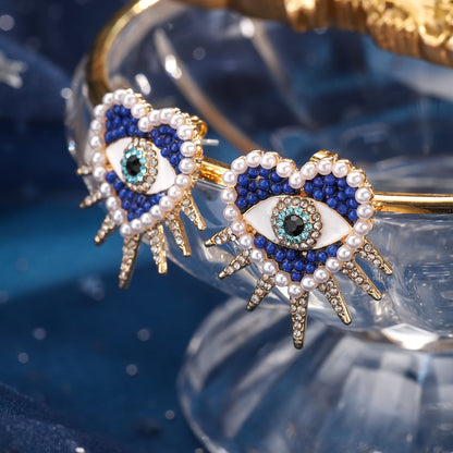Rae - Heart Sun Diamond Evil Eye Earrings