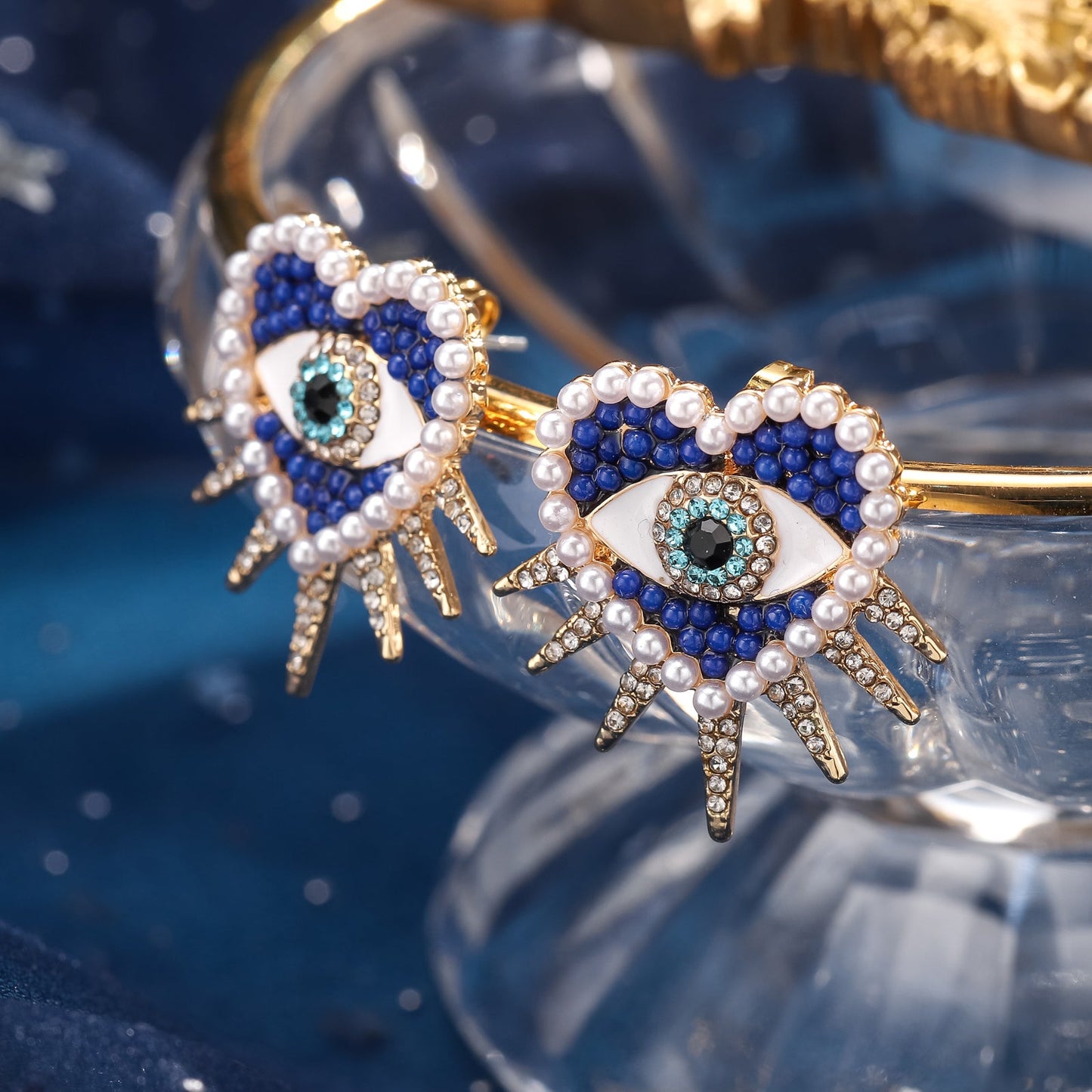Zara - Heart Sun Diamond Evil Eye Earrings