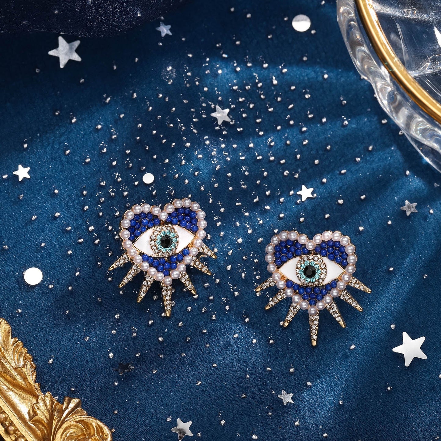 Rae - Heart Sun Diamond Evil Eye Earrings