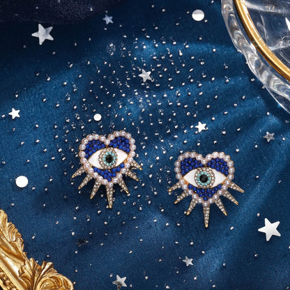 Zara - Heart Sun Diamond Evil Eye Earrings